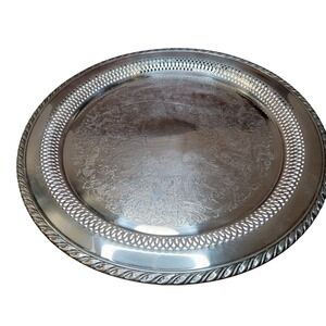 Vintage 1940s ONEIDA Silver Plated Ornate Design 14.5"Serving Tray Platter#111B5